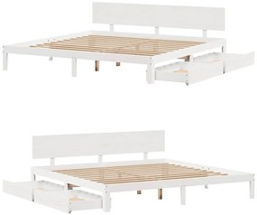Estrutura de cama c/ gavetas 200x200 cm pinho maciço branco