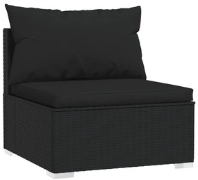 6 pcs conjunto lounge de jardim c/ almofadões vime PE preto