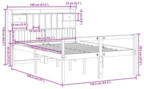 Cama com estante sem colchão 140x190 cm pinho maciço