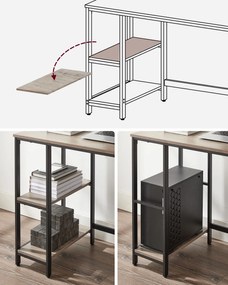Secretária de escritório de design industrial com 2 prateleiras 50 x 100 x 75 cm greige-preto