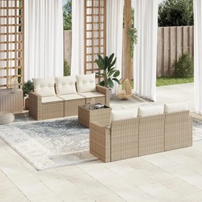 7 pcs conjunto de sofás p/ jardim com almofadões vime PE bege