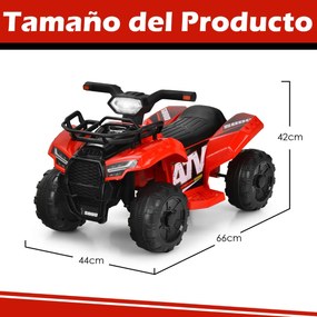 Moto 4 eléctrica 6V para crianças com 4 rodas resistentes ao desgaste Música Buzina Luz LED Guiador suave 44 x 66 x 42 cm Vermelha