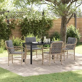 vidaXL Conjunto de Jantar 5 Peças com Almofadas Bege Rattan PE