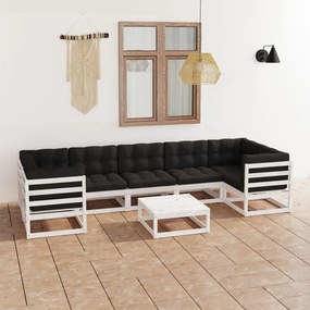 8 pcs conj. lounge de jardim c/ almofadões pinho maciço branco