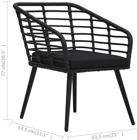 3 pcs conjunto bistrô vime PE preto