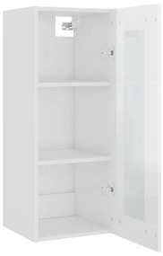 Armário de parede suspenso 34,5x34x90 cm branco brilhante