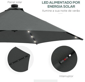 Chapéu de Sol Excêntrico de 3 m com Luzes LED Chapéu de Sol de Jardim