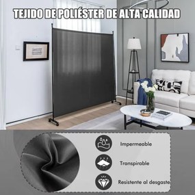 Biombo Divisória de ambientes 184 x 30 x 184 cm com painel único, tela de privacidade larga com rodas bloqueáveis Cinzento