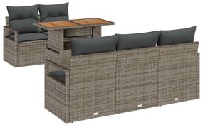 Conjunto de Sofá de Jardim com 6 Peças e Almofadas Cinza em Rattan Pol