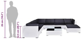 8 pcs conjunto lounge de jardim c/ almofadões vime PE branco