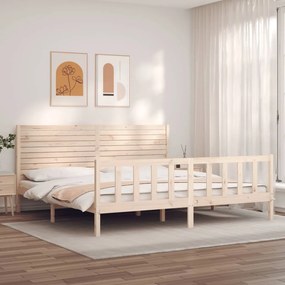 Estrutura de cama com cabeceira 200x200 cm madeira maciça