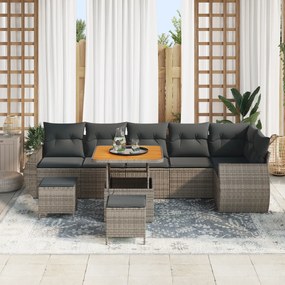 Conjunto de Sofás de Jardim vidaXL de 9 Peças com Almofadas Cinza Poli