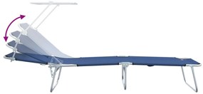 Espreguiçadeiras Dobráveis 2 pcs com Toldo Azul Tecido Oxford 600D