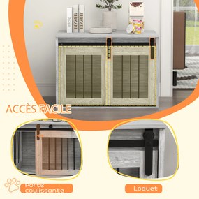 Gaiola para cães e animais de estimação 57 (A) x 80 (C) x 54 (L) cm, para interior, com porta deslizante, em metal com efeito de madeira cinzenta