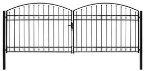 Portão p/ cerca porta dupla topo arqueado 400x150 cm aço preto
