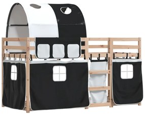 Beliche com cortinas 80x200 cm pinho maciço branco e preto