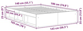 Estrutura de cama sem colchão 140x190 cm madeira velha