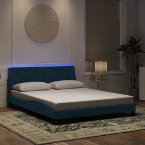 vidaXL Estrutura de cama com LED sem colchão Hanko 160x200 cm veludo azul