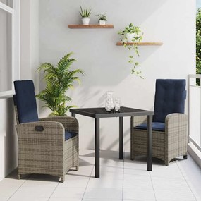 vidaXL Conjunto de Jantar de Jardim com 3 Peças e Almofadas - Rattan Sintético Cinza