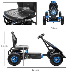 HOMCOM Kart a Pedais para Crianças 5-12 Anos Kart a Pedais Infantil com Assento Ajustável Pneus Insufláveis Amortecimento e Travão de Mão Carga Máx. 50kg 121x58x61cm Azul