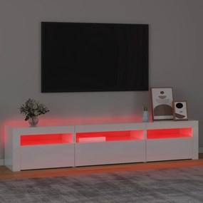 Móvel de TV com luzes LED 195x35x40 cm branco brilhante