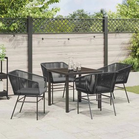 Conjunto de Jantar de Jardim com 5 Peças e Almofadas Pretas de Rattan