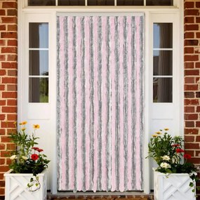 vidaXL Cortina anti-insetos 100x220 cm chenille cinza-prateado e rosa