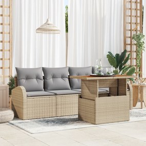 Conjunto de Sofás para Jardim vidaXL 5 Peças com Almofadas Bege Rattan