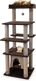 Arranhador Multinível para Gatos 148 cm com casa de Pelúcia Postes para Arranhar Buraco Pompom Castanho