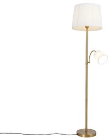 Candeeiro de pé clássico bronze com abajur de tecido branco e luz de leitura - Retro Clássico / Antigo