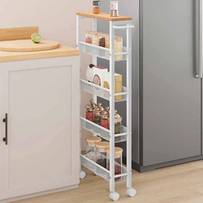 Carrinho de cozinha ou casa de banho estreito com 5 níveis sobre Rodas 13 x 45,4 x 99,6 cm carvalho e branco