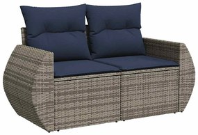 7 pcs conjunto sofás jardim almofadões vime PE/acácia cinzento