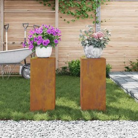vidaXL Suportes de Plantas Externos Pilar 2 pcs 24x24x55 cm Aço em Tempo de Chuva