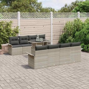 vidaXL Conjunto de Sofá de 9 Peças para Jardim com Almofadas Cinza Claro Poliratan