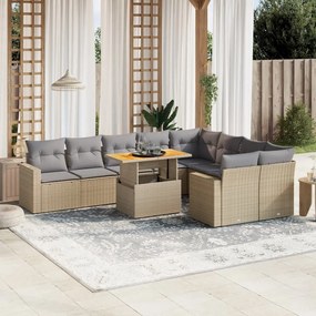 10 pcs conjunto de sofás p/ jardim com almofadões vime PE bege