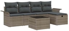 Conjunto de Sofá de 6 Peças com Almofadas Cinza Vime Sintético