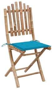 5 pcs conj. de jantar dobrável c/ almofadões p/ exterior bambu
