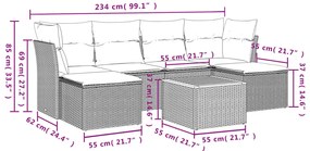 7 pcs conj. sofás jardim c/ almofadões vime PE bege misturado