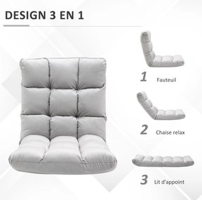 Poltrona conversível Poltrona reclinável de grande conforto Encosto com inclinação multiposicional 90°-180° Flanela de poliéster acolchoada Cinza clar