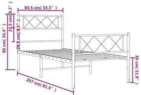 Estrutura de cama com cabeceira e pés 80x200 cm metal preto
