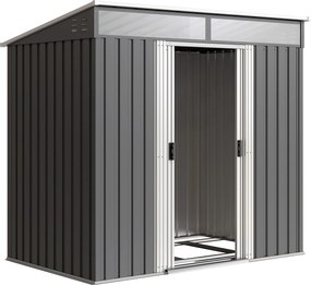 Outsunny Abrigo de Jardim 2 m² 195x122x181,5 cm Abrigo de Armazenamento Metálico com Porta de Correr e 2 Janelas Cinza Escuro | Aosom Portugal