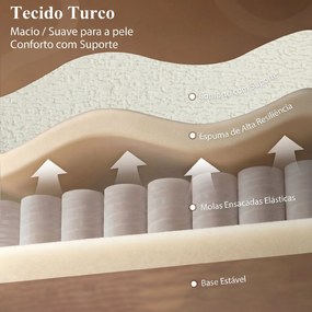 Sofá-Cama 2 Lugares 3 em 1 com Encosto Ajustável Bolsos Laterais 2 Almofadas para Sala Creme