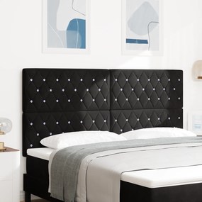 Cabeceira Botão de Cristal Tufted Preta 180 cm Veludo
