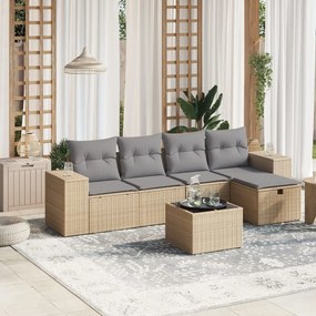 6 pcs conj. sofás jardim c/ almofadões vime PE bege misturado
