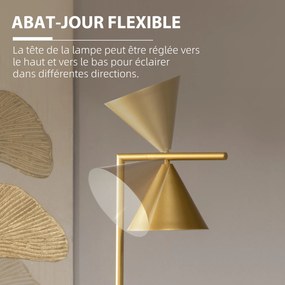 Candeeiro de pé 40  35 x 26 x 153 cm para sala de estar em aço com abajur cónico orientável e base em mármore, dourado