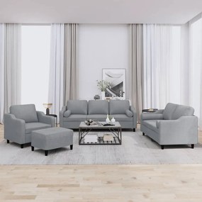 4 pcs conjunto de sofás com almofadas tecido cinzento-claro