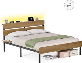 Estrutura de cama de casal 160 x 200 cm com iluminação (COLCHÃO NÃO INCLUIDO), castanho natural