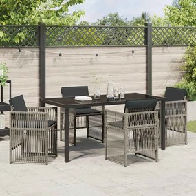 Conjunto de Jantar de Jardim com 5 Peças e Almofadas Cinzas em Rattan