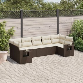 vidaXL 7 pcs conjunto de sofás jardim c/ almofadões vime PE castanho