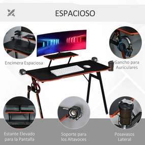 HOMCOM Mesa Gaming Ergonómica Secretária para Computador com Suporte p